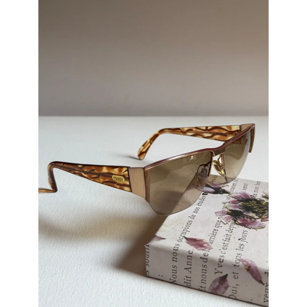 Fendi Vintage FS 120 Sunglasses Tortoise Gold Rimless Made in Italy with Case
